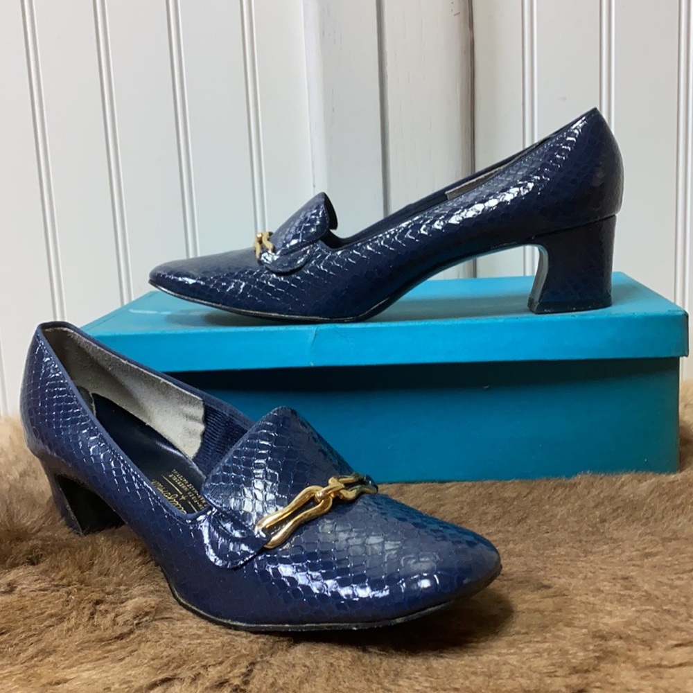 60s Joyce Blue Snakeskin Mod Heels Shoes 10 Vintage - Picture 9 of 9